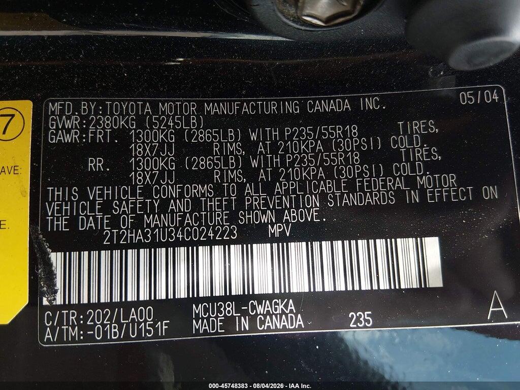 2T2HA31U34C024223 2004 LEXUS RX 330 photo no. 9