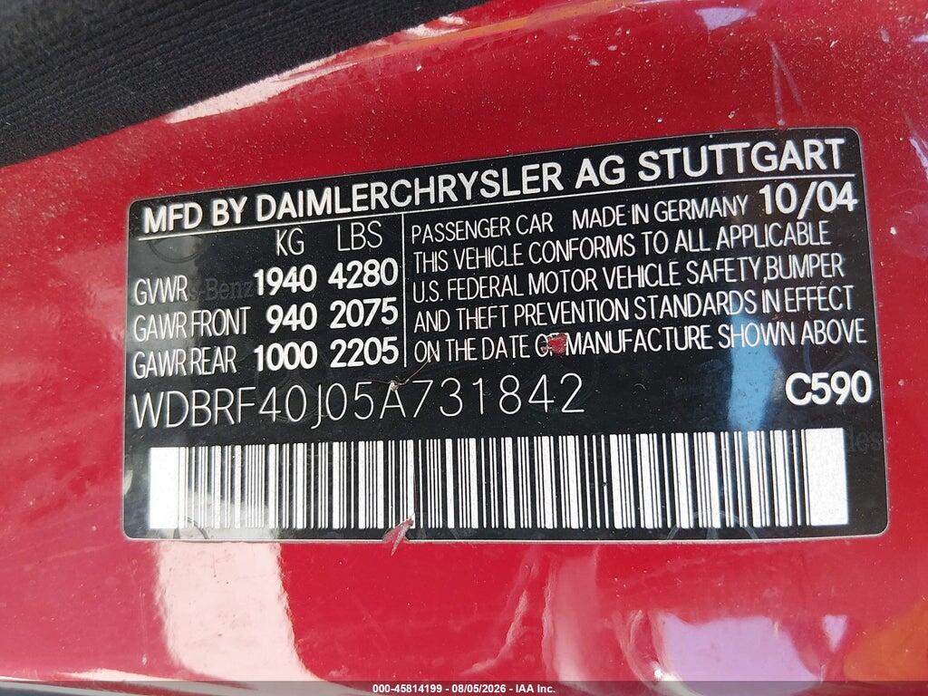 WDBRF40J05A731842 2005 MERCEDES-BENZ C 230 photo no. 9