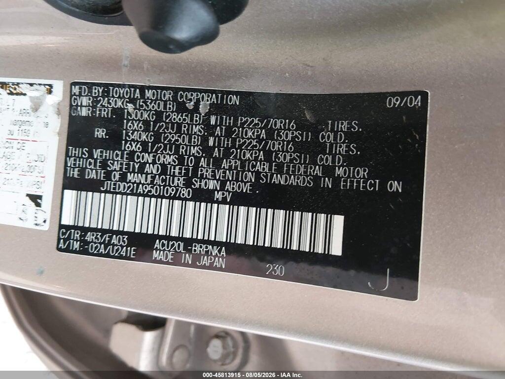 JTEDD21A950109780 2005 TOYOTA HIGHLANDER photo no. 9