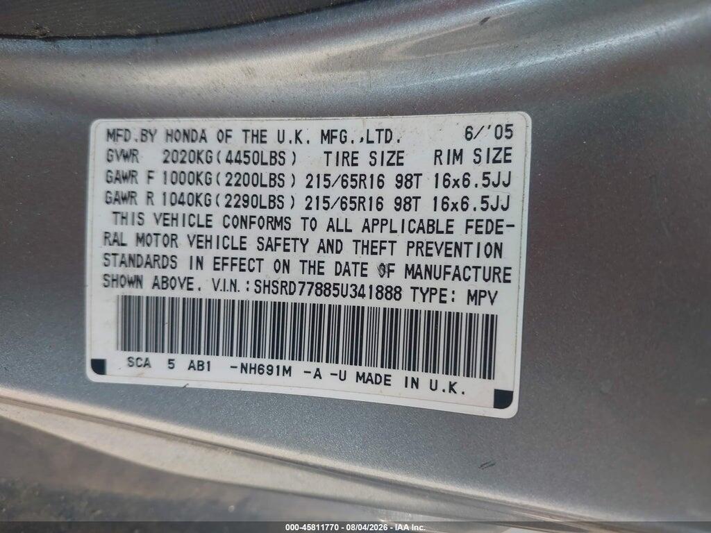 SHSRD77885U341888 2005 HONDA CR-V photo no. 9