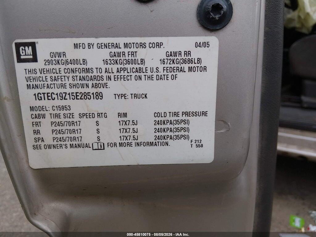 1GTEC19Z15E285189 2005 GMC NEW SIERRA photo no. 9