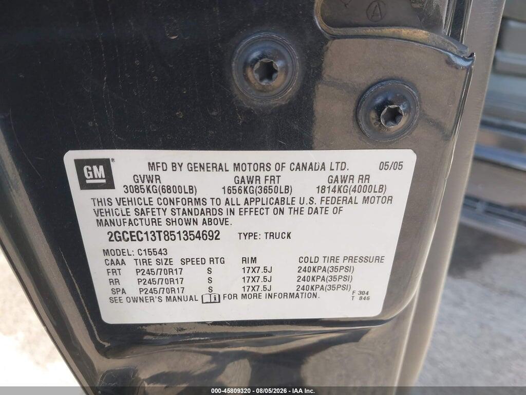 2GCEC13T851354692 2005 CHEVROLET SILVERADO 1500 photo no. 9