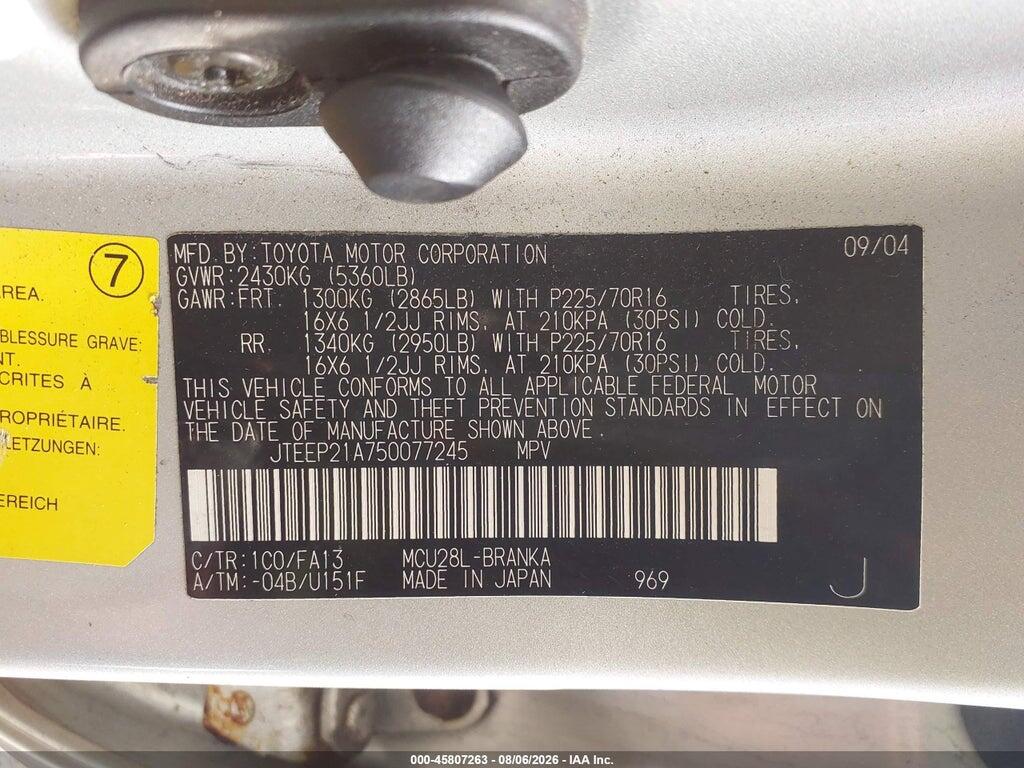 JTEEP21A750077245 2005 TOYOTA HIGHLANDER photo no. 9