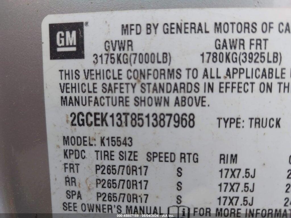 2GCEK13T851387968 2005 CHEVROLET SILVERADO 1500 photo no. 9
