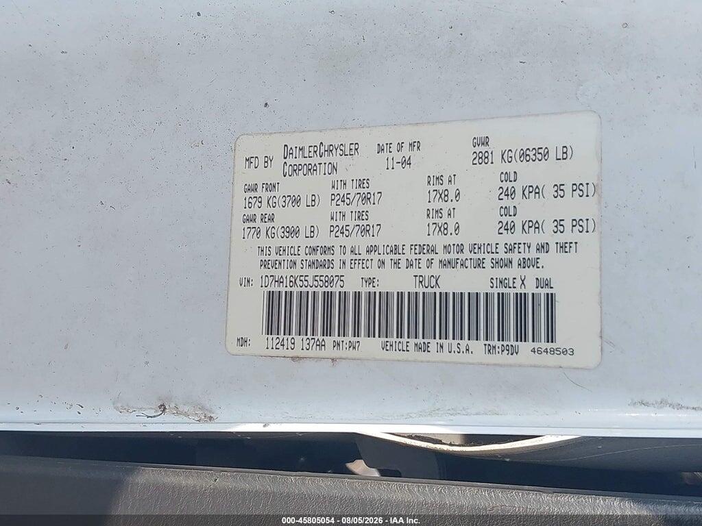 1D7HA16K55J558075 2005 DODGE RAM 1500 photo no. 9