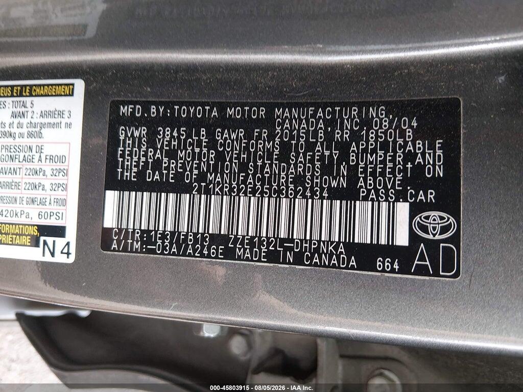 2T1KR32E25C362434 2005 TOYOTA MATRIX photo no. 9