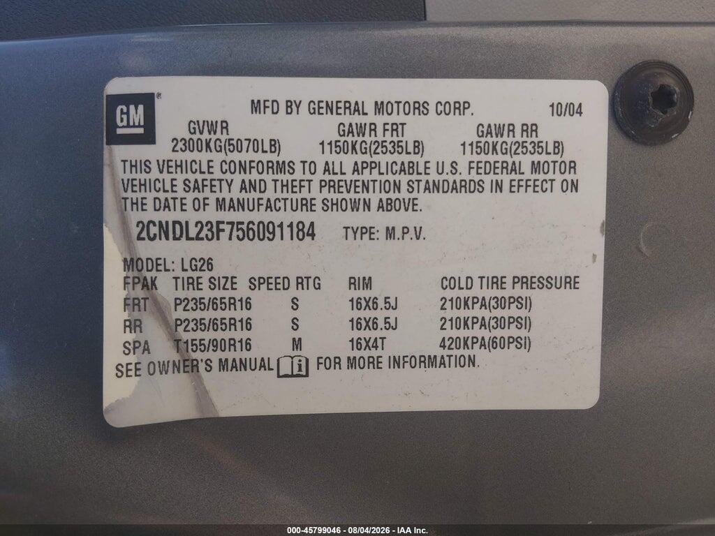 2CNDL23F756091184 2005 CHEVROLET EQUINOX photo no. 9
