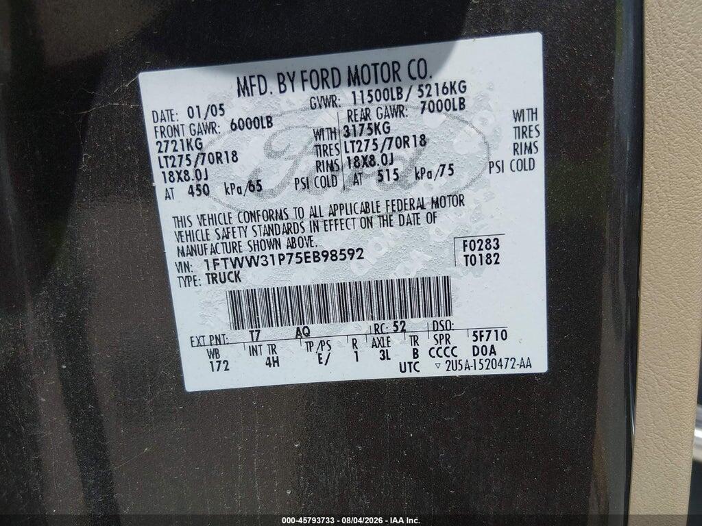 1FTWW31P75EB98592 2005 FORD F-350 photo no. 8