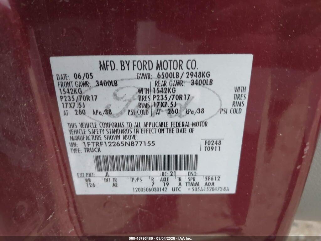 1FTRF12265NB77155 2005 FORD F-150 photo no. 9