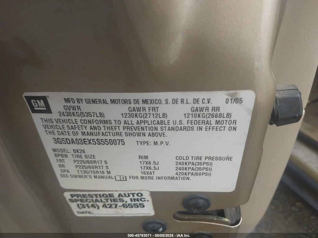 3G5DA03EX5S550075 2005 BUICK RENDEZVOUS photo no. 9