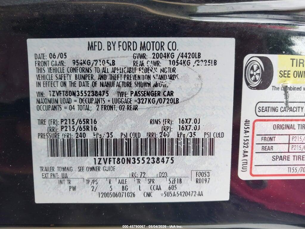 1ZVFT80N355238475 2005 FORD MUSTANG photo no. 9