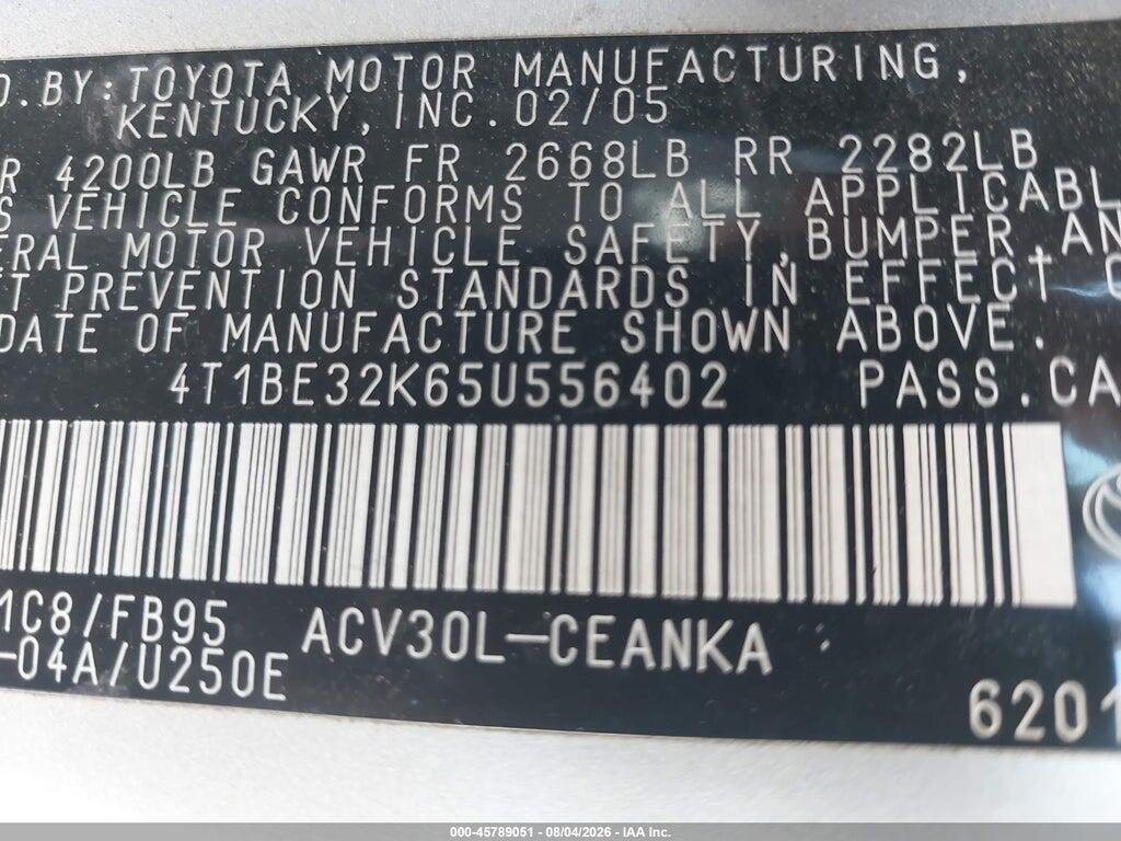 4T1BE32K65U556402 2005 TOYOTA CAMRY photo no. 9