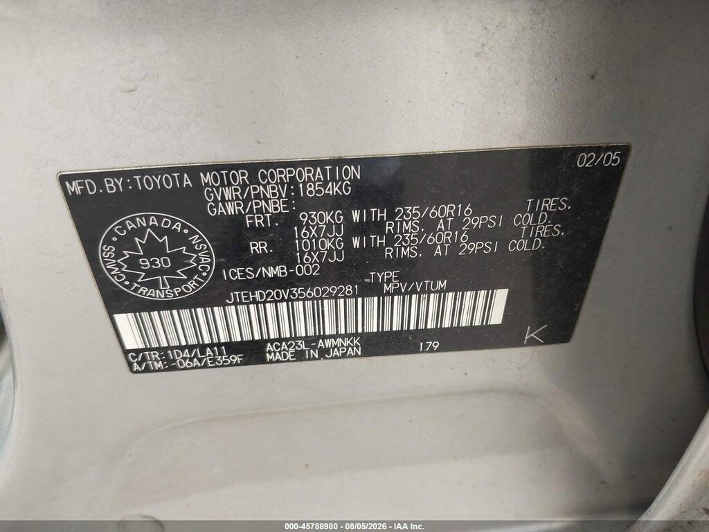 JTEHD20V356029281 2005 TOYOTA RAV4 photo no. 9