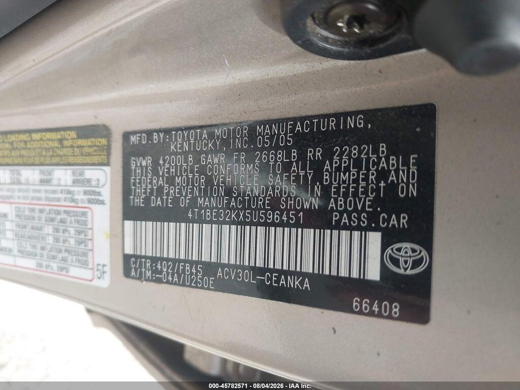 4T1BE32KX5U596451 2005 TOYOTA CAMRY photo no. 9