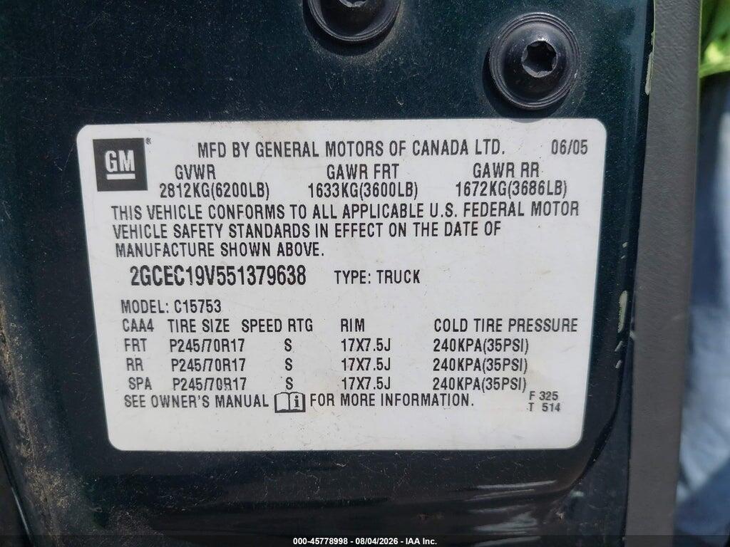 2GCEC29V551379638 2005 CHEVROLET SILVERADO LS 1500 photo no. 9