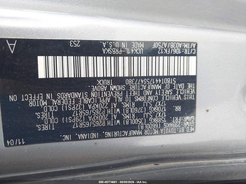 5TBDT44175S477380 2005 TOYOTA TUNDRA photo no. 9