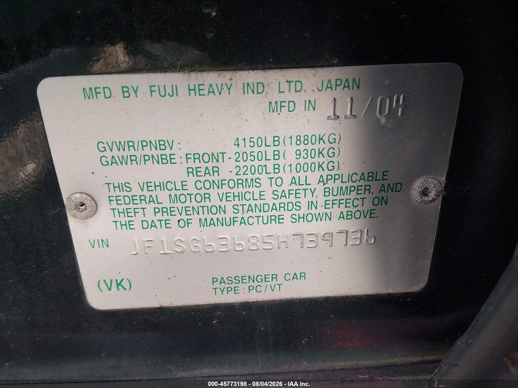 JF1SG63685H739736 2005 SUBARU FORESTER photo no. 9