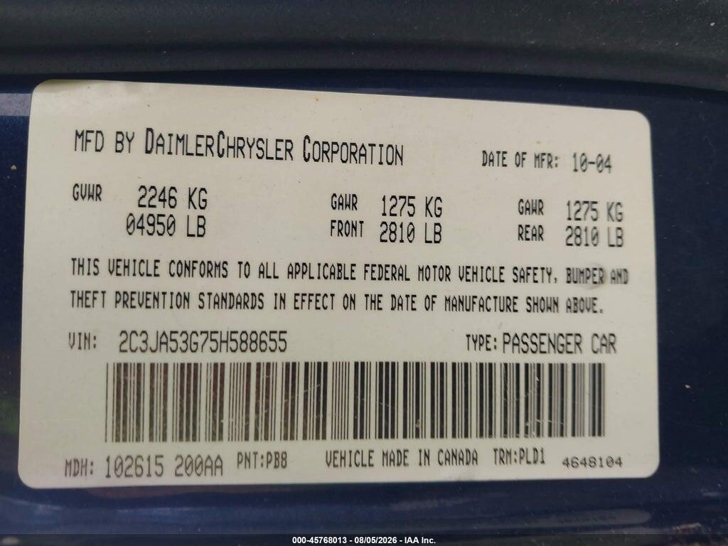 2C3JA53G75H588655 2005 CHRYSLER 300 photo no. 9