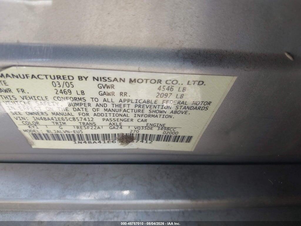 1N4BA41E65C857412 2005 NISSAN MAXIMA photo no. 9