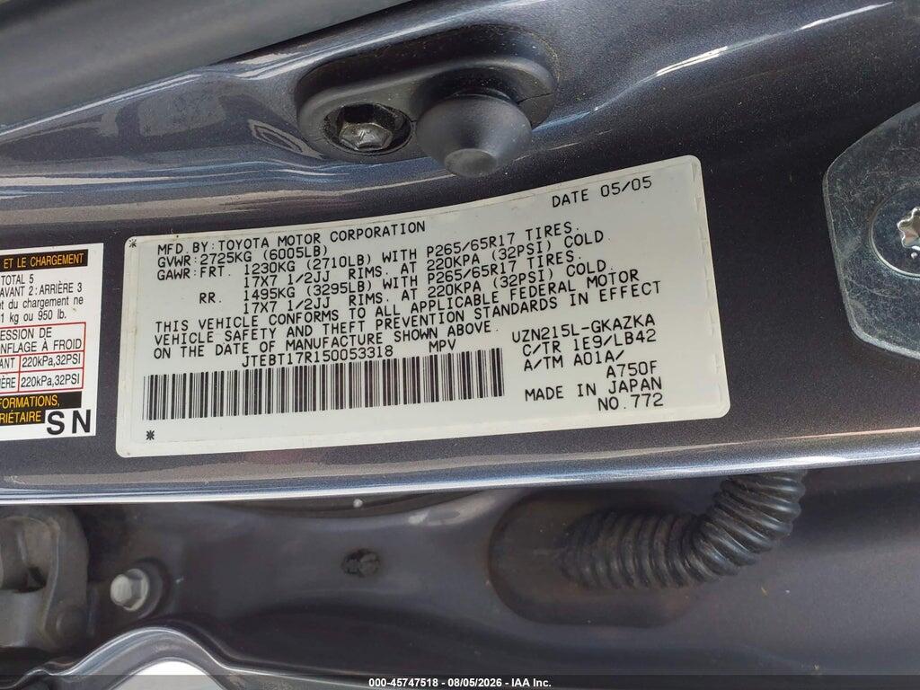 JTEBT17R150053318 2005 TOYOTA 4RUNNER photo no. 9