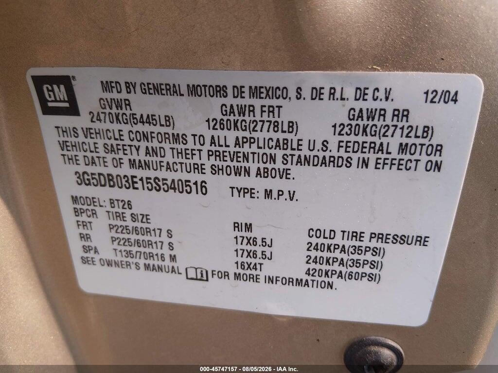 3G5DB03E15S540516 2005 BUICK RENDEZVOUS photo no. 9