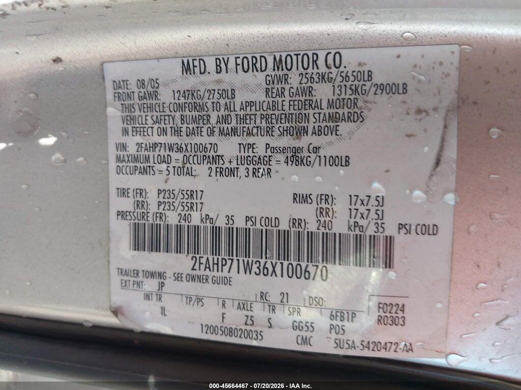 2FAHP71W36X100670 2006 FORD CROWN VICTORIA photo no. 9