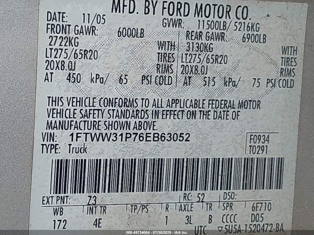 1FTWW31P76EB63052 2006 FORD F-350 photo no. 8