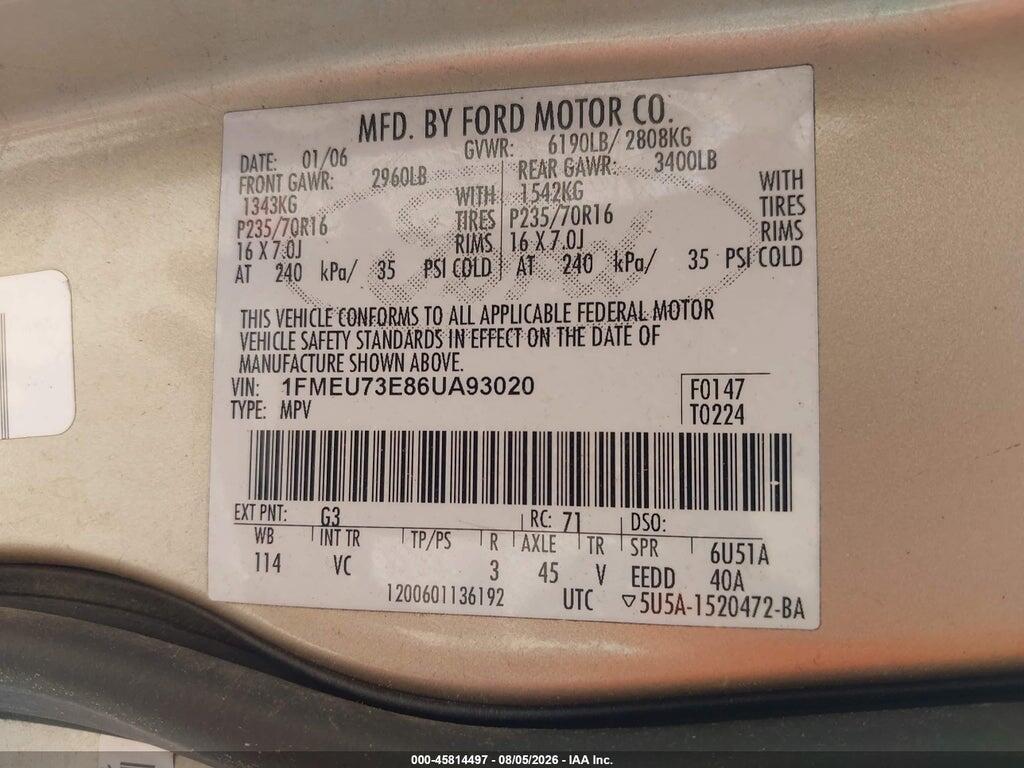 1FMEU73E86UA93020 2006 FORD EXPLORER photo no. 8