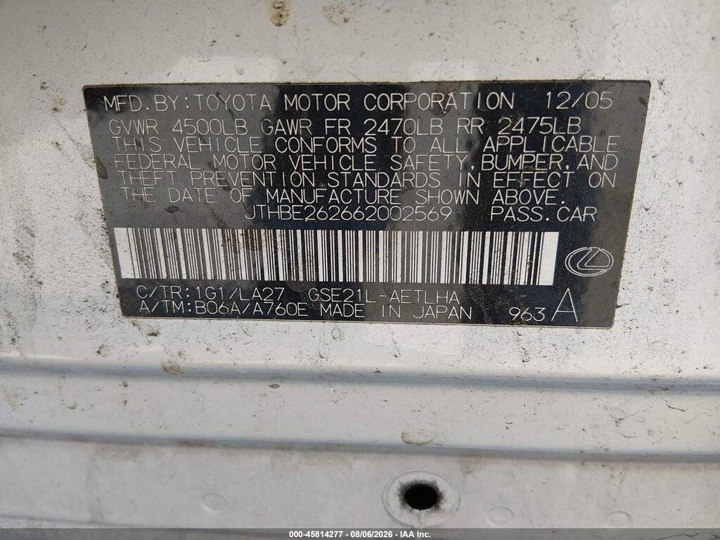 JTHBE262662002569 2006 LEXUS IS 350 photo no. 9