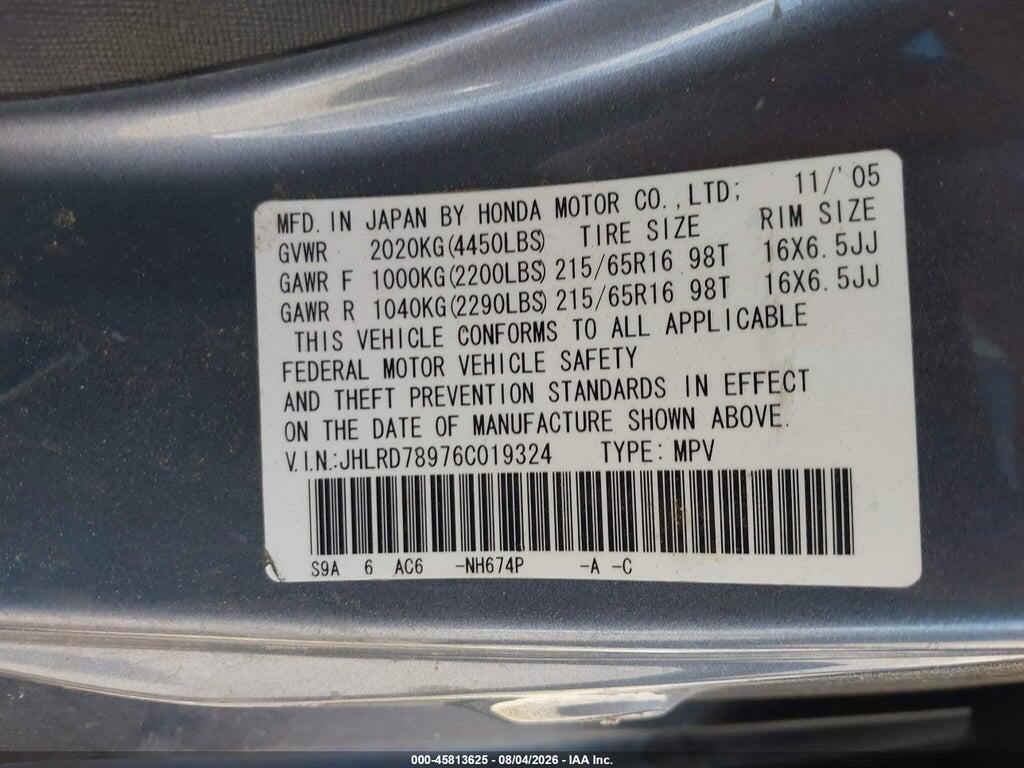 JHLRD78976C019324 2006 HONDA CR-V photo no. 9