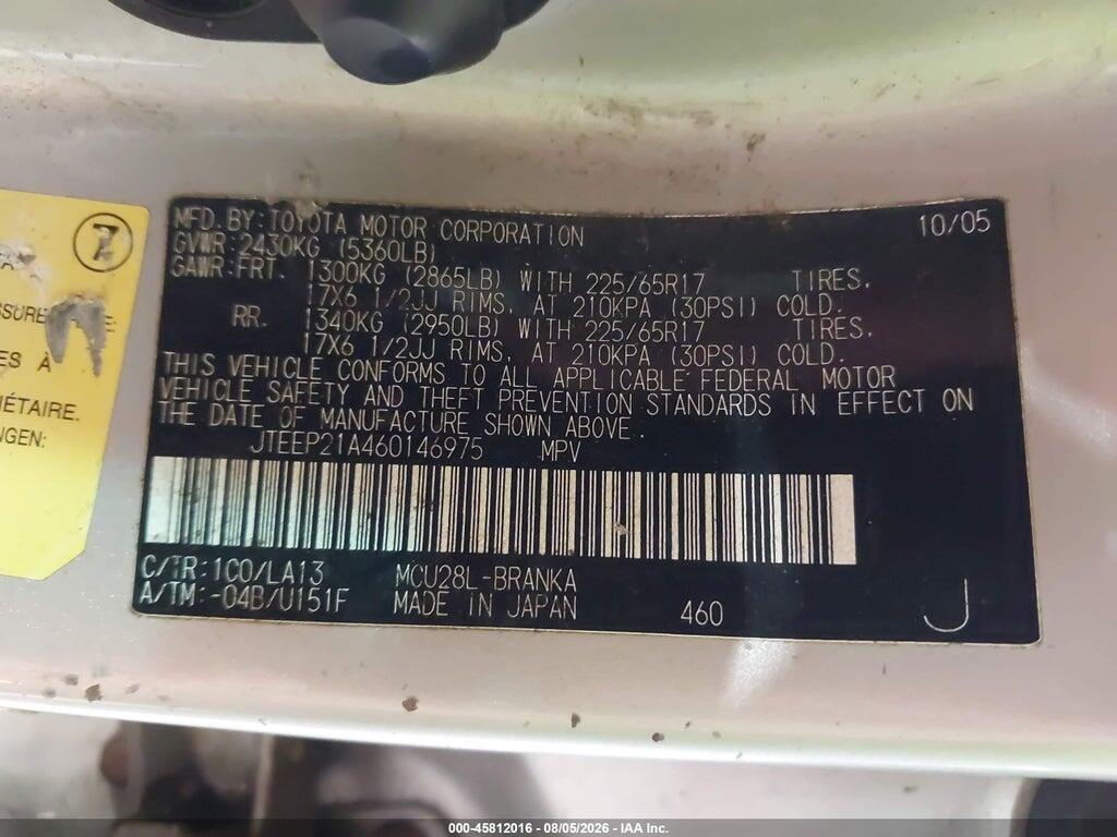 JTEEP21A460146975 2006 TOYOTA HIGHLANDER photo no. 9