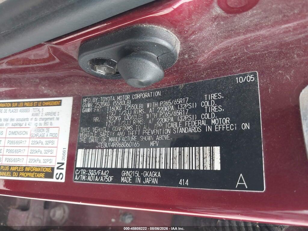 JTEBU14R968060165 2006 TOYOTA 4RUNNER photo no. 9