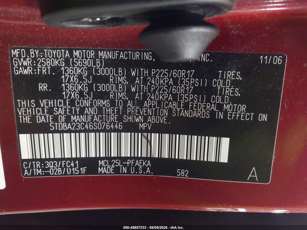 5TDBA23C46S076446 2006 TOYOTA SIENNA photo no. 9