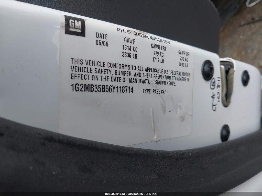 1G2MB35B56Y118714 2006 PONTIAC SOLSTICE photo no. 9