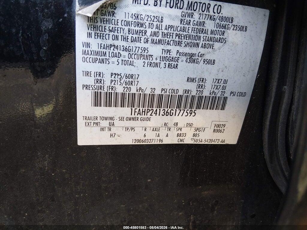 1FAHP24136G177595 2006 FORD FIVE HUNDRED photo no. 9