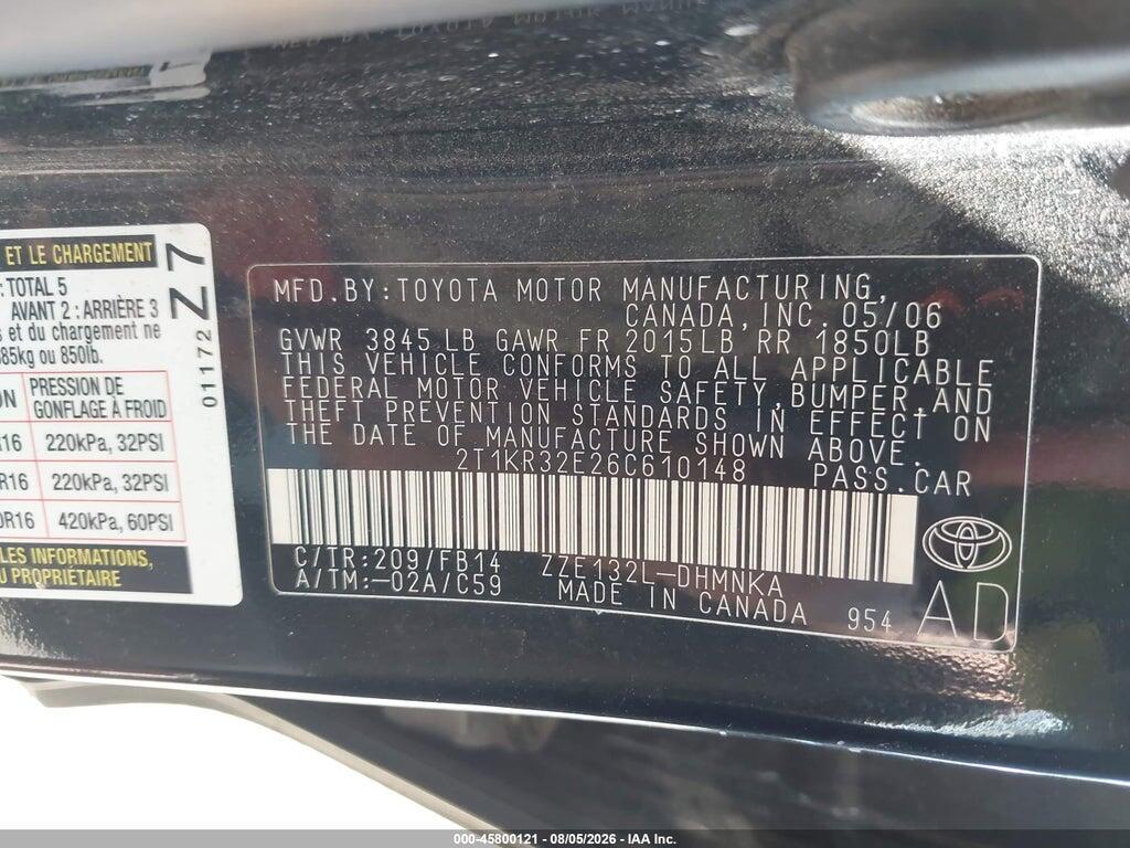 2T1KR32E26C610148 2006 TOYOTA MATRIX photo no. 9