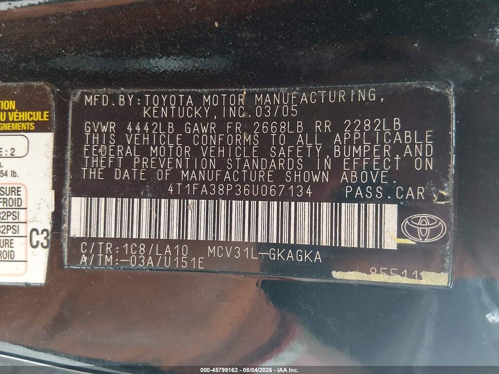 4T1FA38P36U067134 2006 TOYOTA CAMRY SOLARA photo no. 9