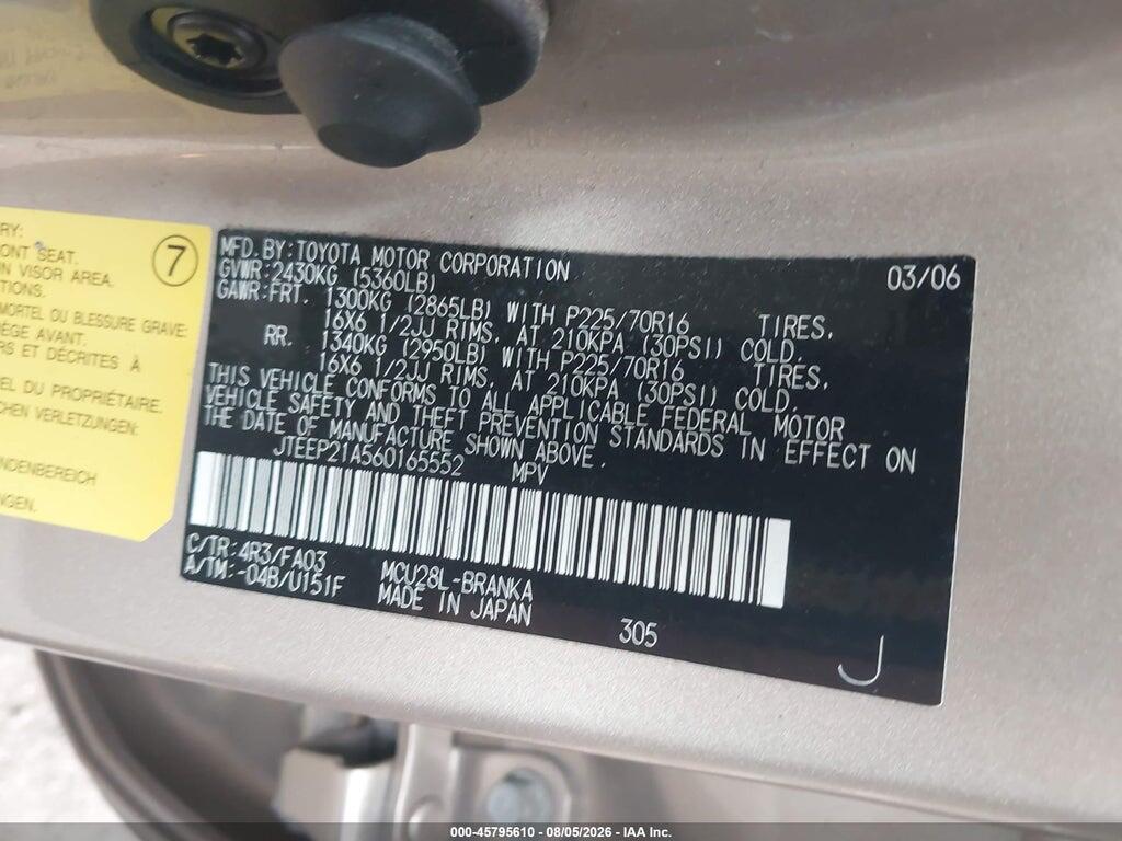 JTEEP21A560165552 2006 TOYOTA HIGHLANDER photo no. 9