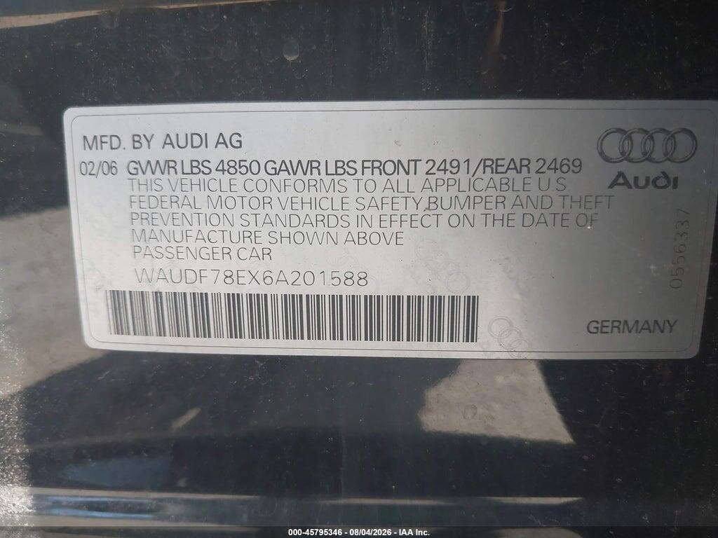 WAUDF78EX6A201588 2006 AUDI A4 photo no. 9