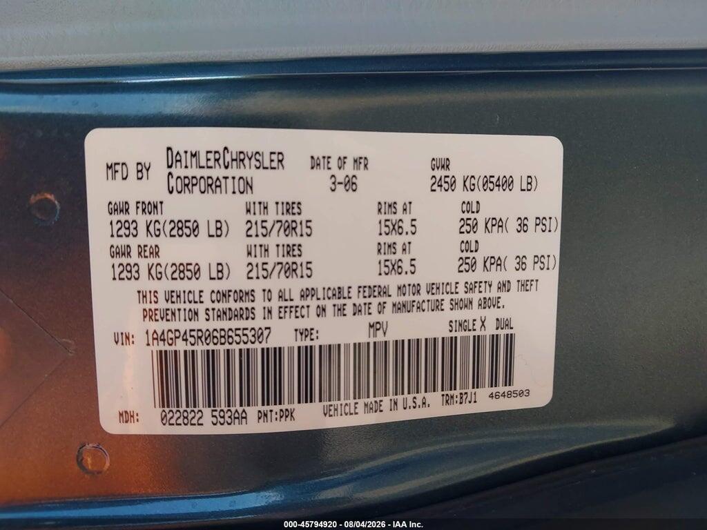 1A4GP45R06B655307 2006 CHRYSLER TOWN & COUNTRY photo no. 9
