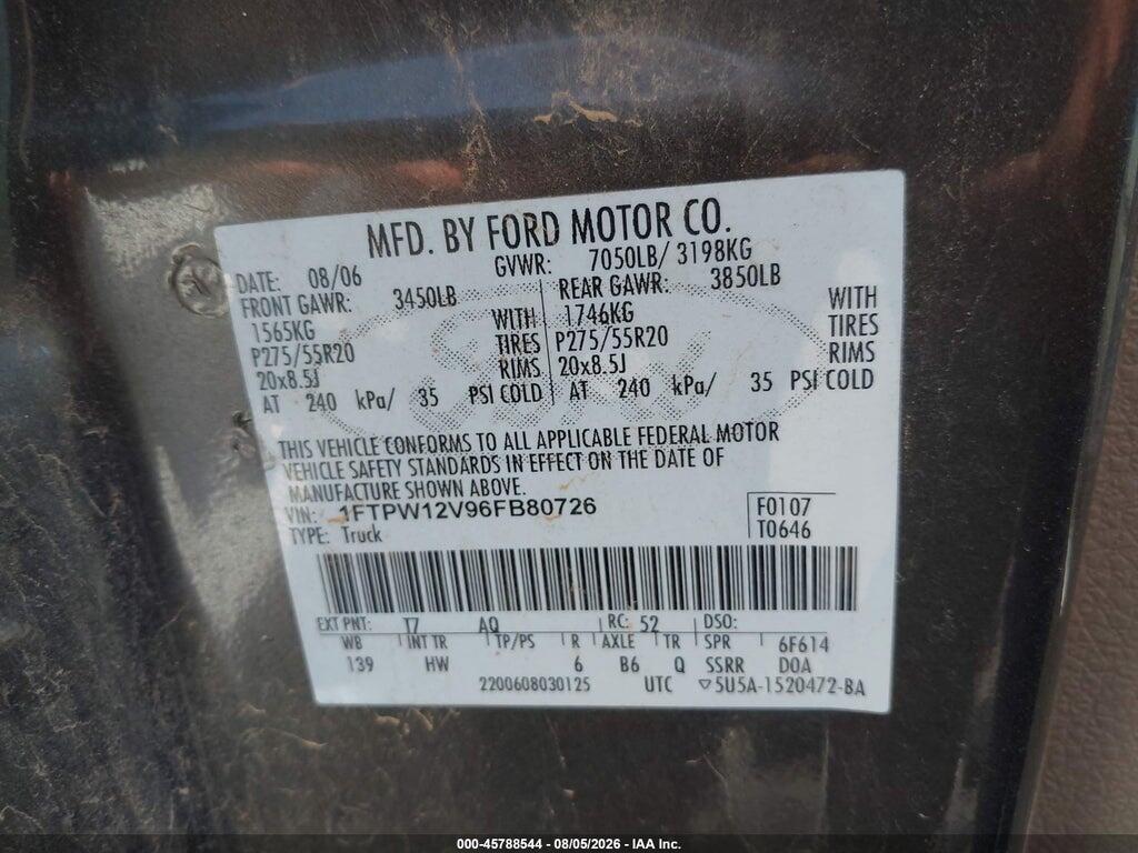 1FTPW12V96FB80726 2006 FORD F-150 photo no. 9