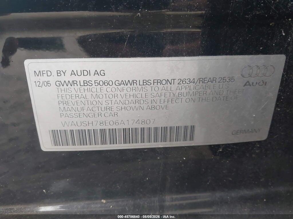 WAUSH78E06A174807 2006 AUDI A4 photo no. 9