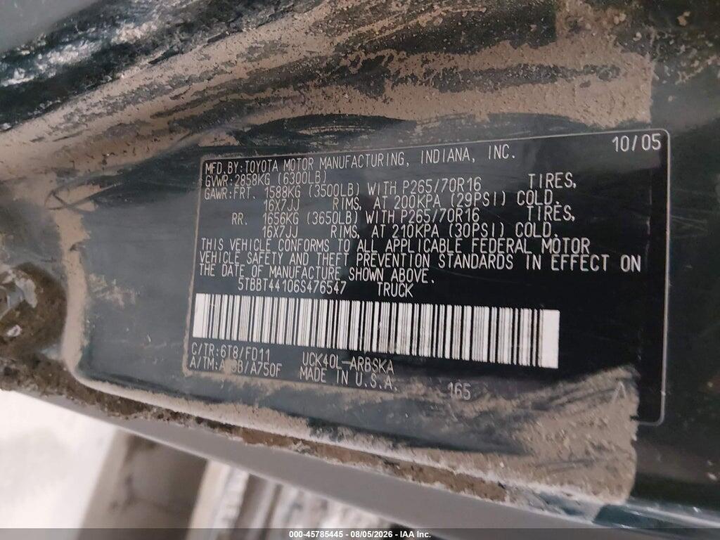 5TBBT44106S476547 2006 TOYOTA TUNDRA photo no. 9