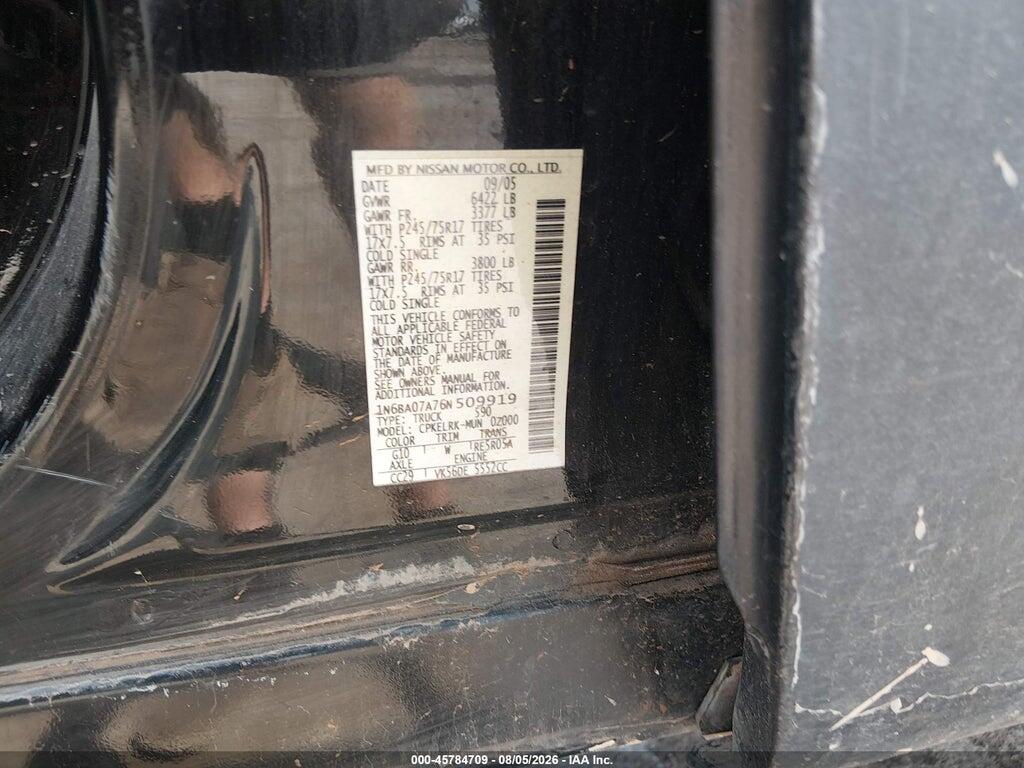 1N6BA07A76N509919 2006 NISSAN TITAN photo no. 9