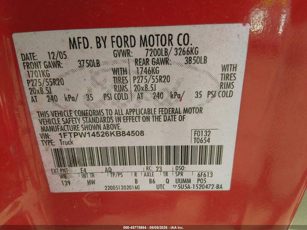 1FTPW14526KB84508 2006 FORD F-150 photo no. 9