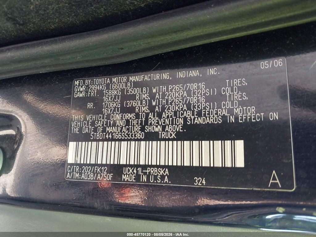 5TBDT44166S533360 2006 TOYOTA TUNDRA photo no. 9