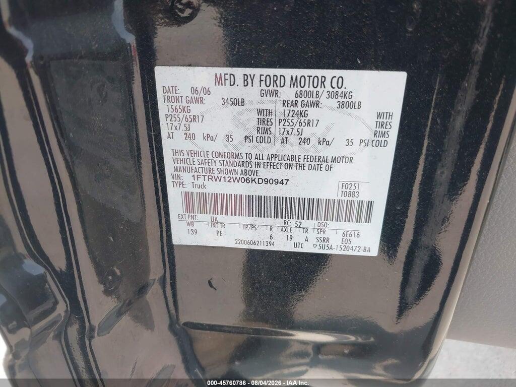 1FTRW12W06KD90947 2006 FORD F-150 photo no. 9