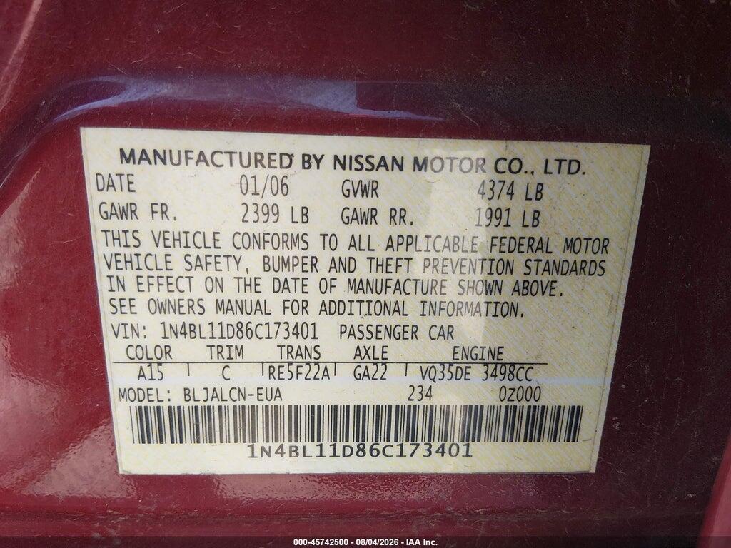 1N4BL11D86C173401 2006 NISSAN ALTIMA photo no. 9