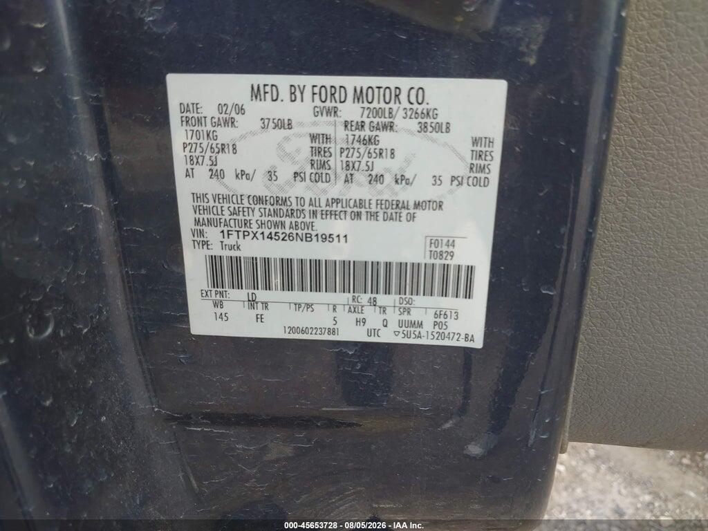 1FTPX14526NB19511 2006 FORD F-150 photo no. 9