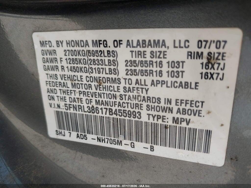 5FNRL38617B455993 2007 HONDA ODYSSEY photo no. 9
